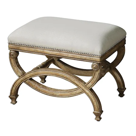 Karline Small Bench with Ornate Wood Accents